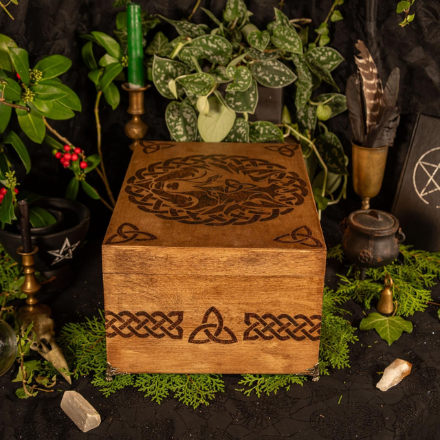 XL Celtic Wolf Hand Burned wooden Box