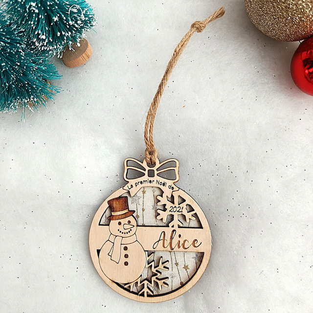 Boule de Noël personnalisée "Premier Noël" - Bonhomme de neige