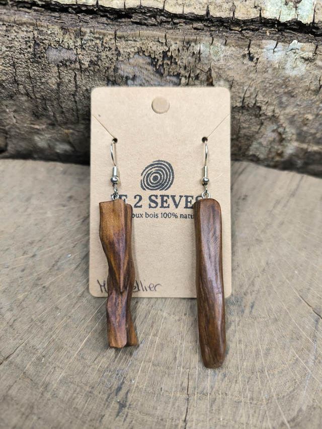 Boucles d'oreilles pendantes bois de Mirabellier - 240434
