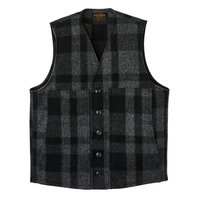 Filson Mackinaw Wool Vest Charcoal Black Check