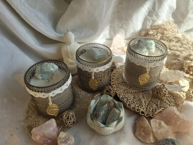 Aventurin Bergkristall Kerze mit Duft