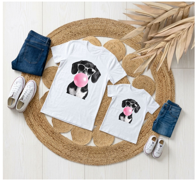 T-shirt Tendance "Chien Cool" – Adulte, Enfant ou Duo Matching Maman/Enfant 