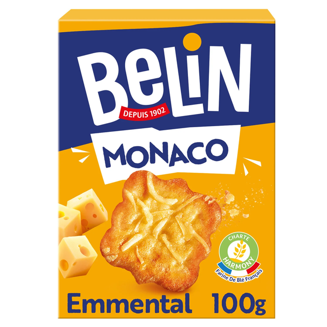 Biscuits apéritifs crackers à l'emmental Monaco BELIN 100g