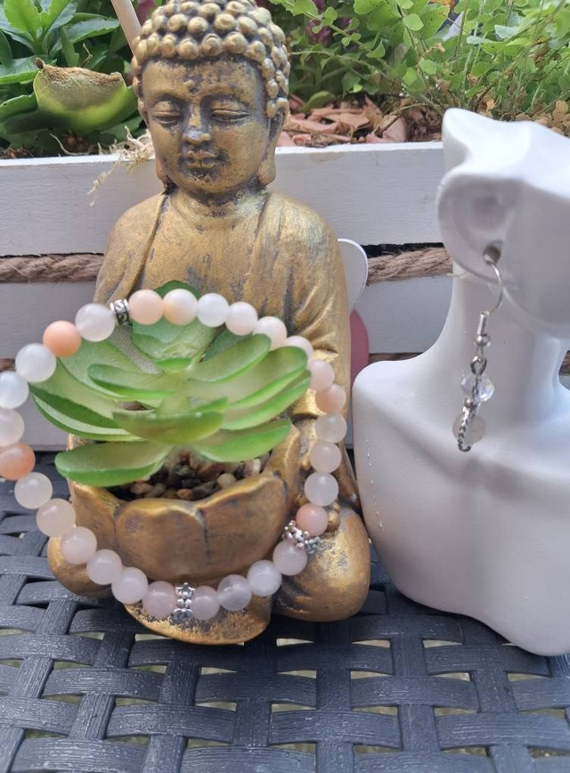 Bracelet Aventurine rose + boucles d'oreilles 