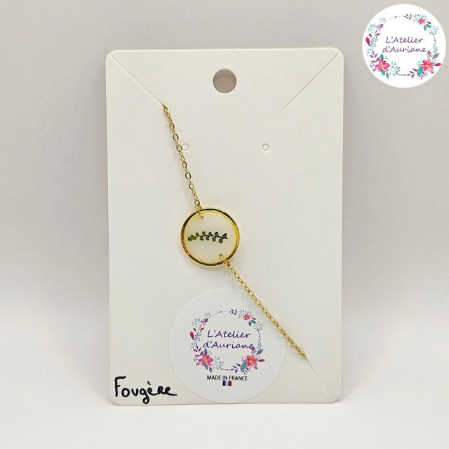 Bracelet "Fougère blanc" doré