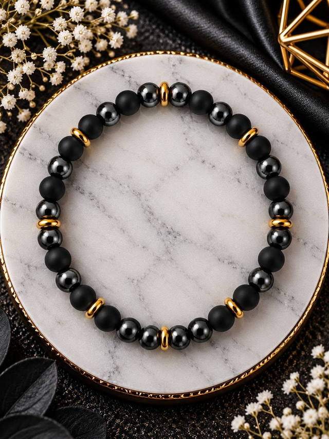 Bracelet mixte unique en perles de verre et hématite