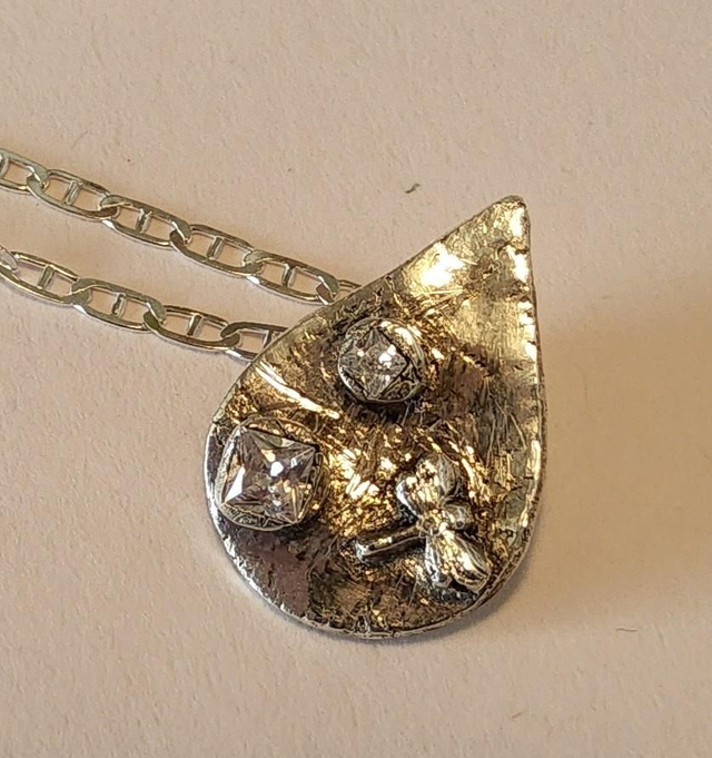 Fine silver teardrop dragonfly necklace 
