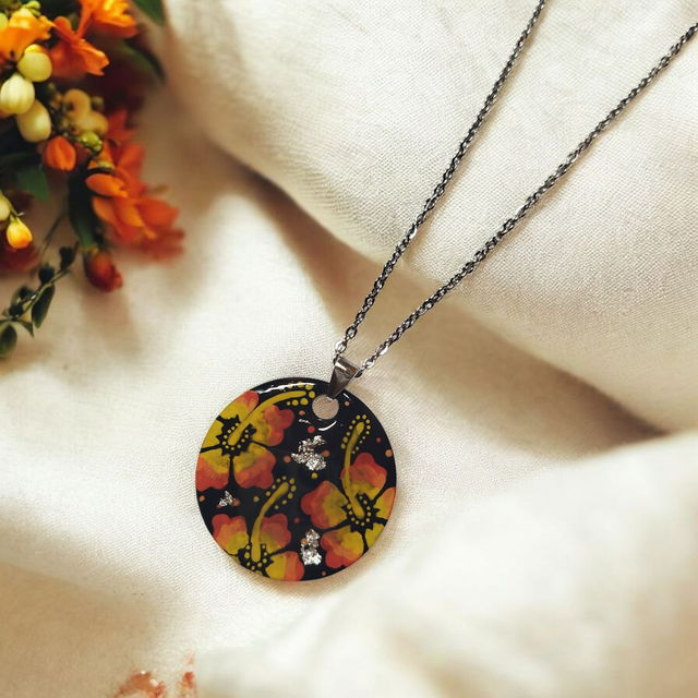 Collier dessiné Flora acier inoxydable jaune orange