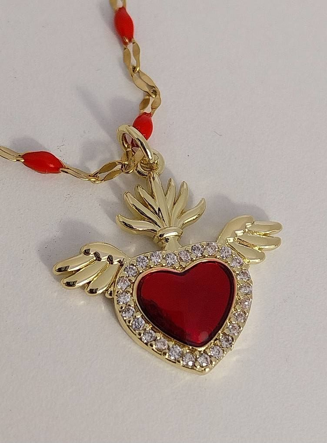 ✨Collier ❤️ coeur ex-voto flamboyant✨