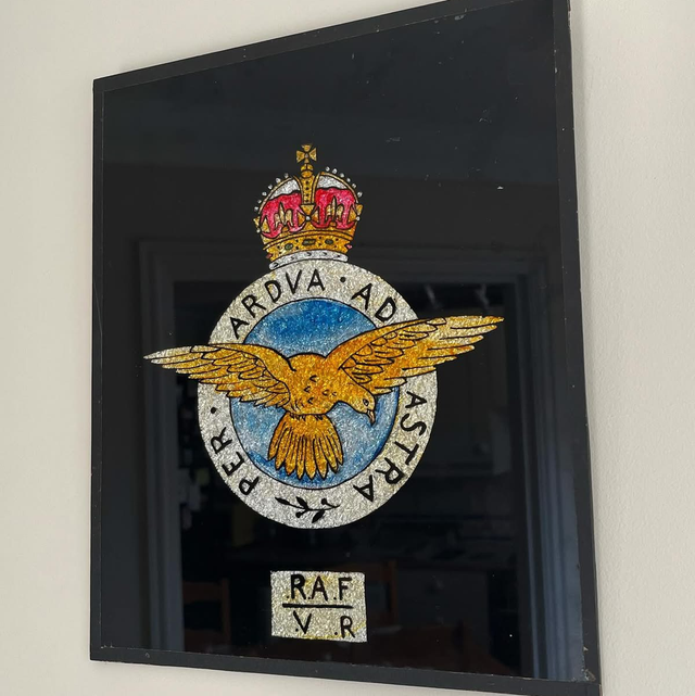 Scratch Made 1950’s Hand Painted Glass & Foiled Backed RAF Plaque