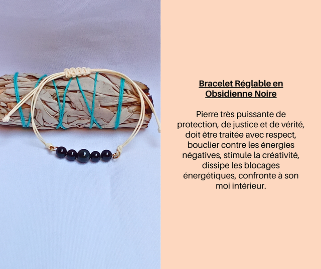 218- Bracelet réglable en Obsidienne