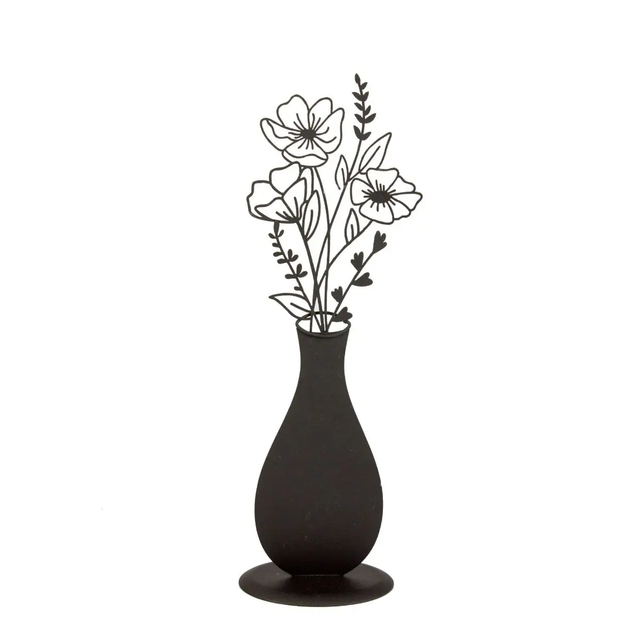 METAL PANSIES FLOWERS IN VASE 