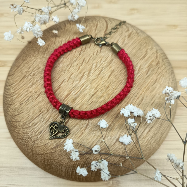 Parure rouge et bronze 2 - Bracelet crocheté