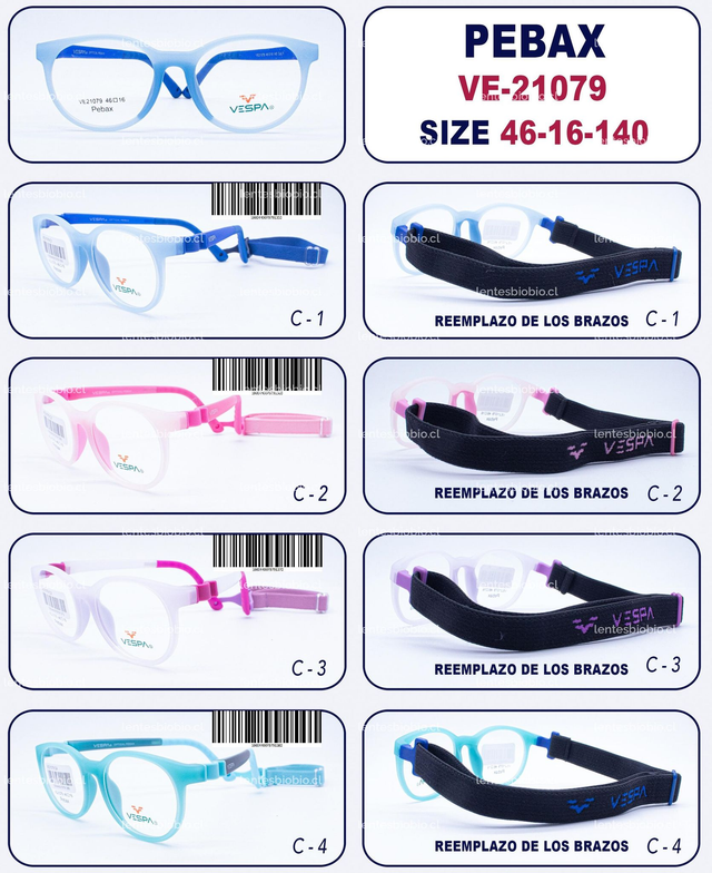 Marco Óptico Infantil Vespa PEBAX VE-21079 - Patillas Reemplazables por Banda Elástica