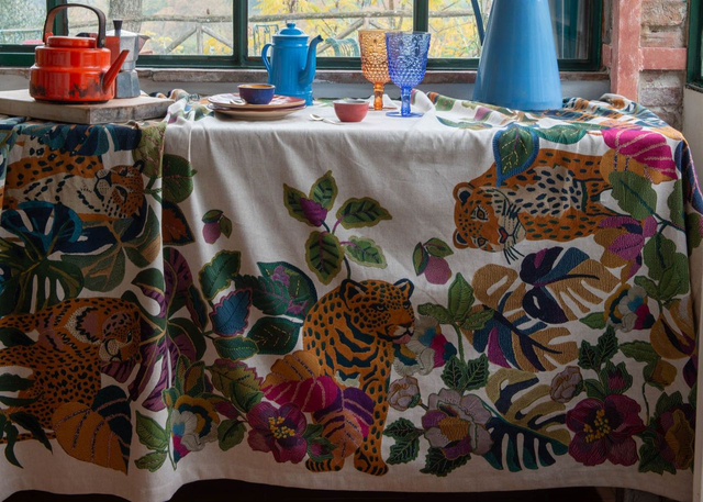 MANTEL LINO ESTAMPADO LEOPARDO AFRICANO