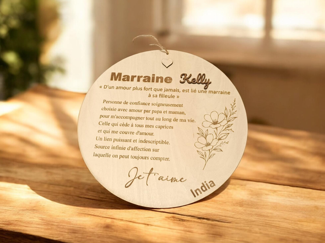 Cadeaux personnalisés marraine et parrain en bois