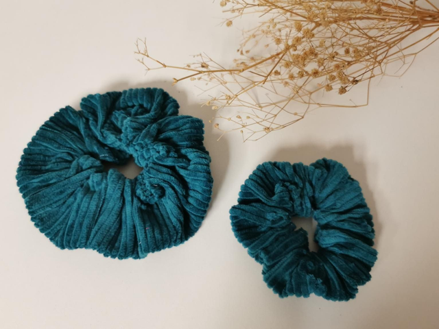 Chouchou velour bleu emeraude