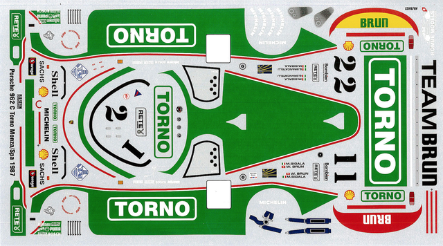 Brun Porsche 962 TORNO Monza / Spa 1987 1:24 Decal
