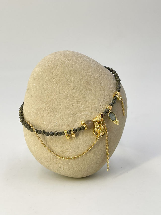 Bracelet rivière de pyrite et chaîne