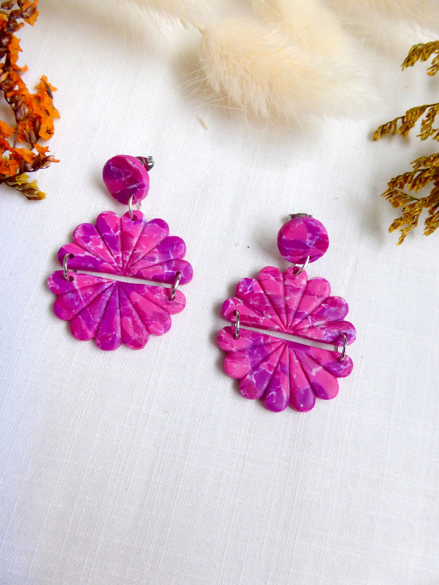 Boucles d'oreilles doubles éventails - Rose d'automne