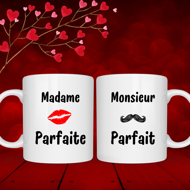 Duo de Mugs personnalisés couple Mr &amp; Mrs Parfait 