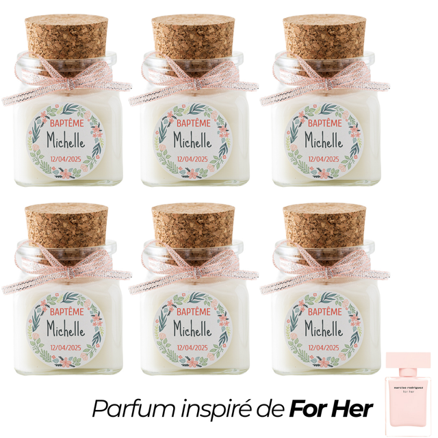 6 Bougies personnalisées parfumées : cadeau invités mariage, baptême, communion, anniversaire, baby shower, gender reveal, EVJF, Parfum FOR HER