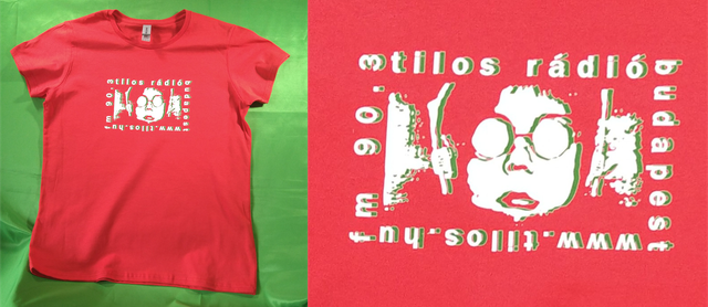 Ladies T-Shirt - Red - Size 'L' - Regular Tilos Radio Kettőslátás Design - Tilos Maraton Glasgow 2025 Edition - All Profit goes to www.tilos.hu 