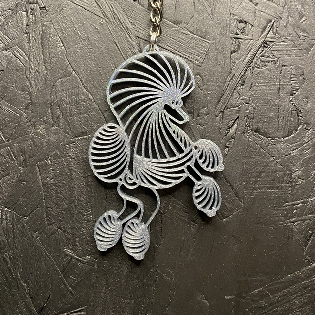 3D - Keychain Poodle Continental Grey Sparkle