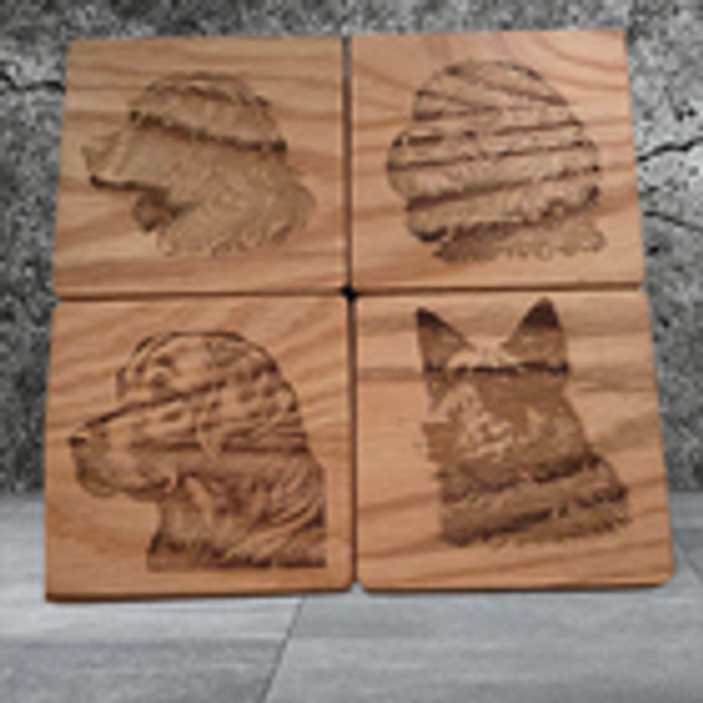 Oak Coaster Set of 4 - Dogs