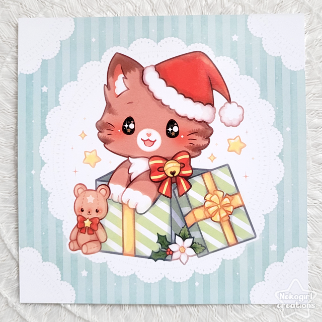 Carte Carrée - Chat de Noël