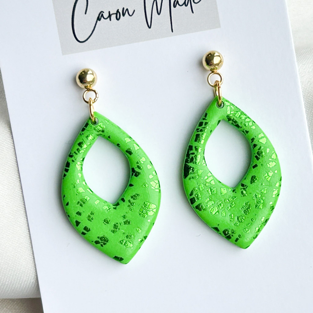 Bright green petal shape earrings