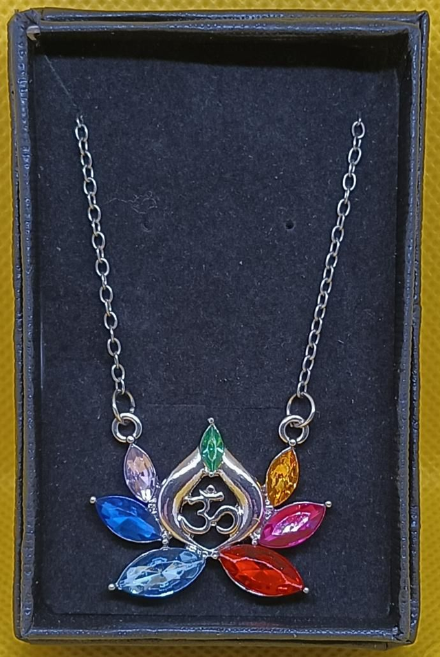 Tibetan Silver Chakra Lotus Flower Pendant Necklace.