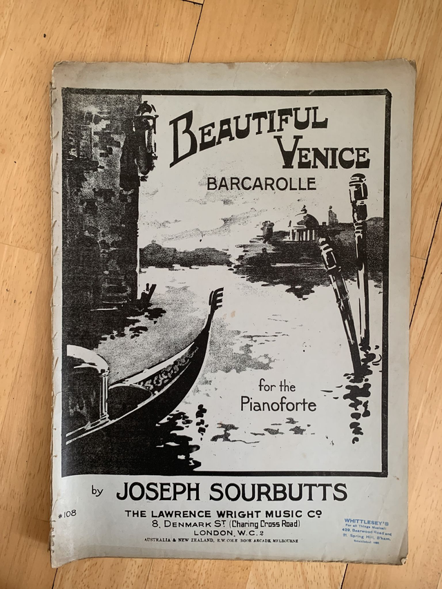 Beautiful Venice Vintage sheet music piano joseph sourbutts