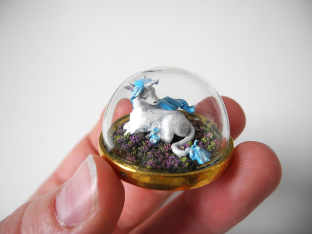 Unicorn - OOAK Biosphere Jewelry - Clear glass globe with a delicate Unicorn on a lavender field inside– fantasy jewelry