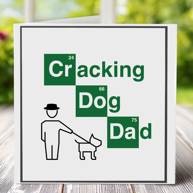 Father’s Day card with a Cracking Dog Dad theme in vibrant green, framed in black