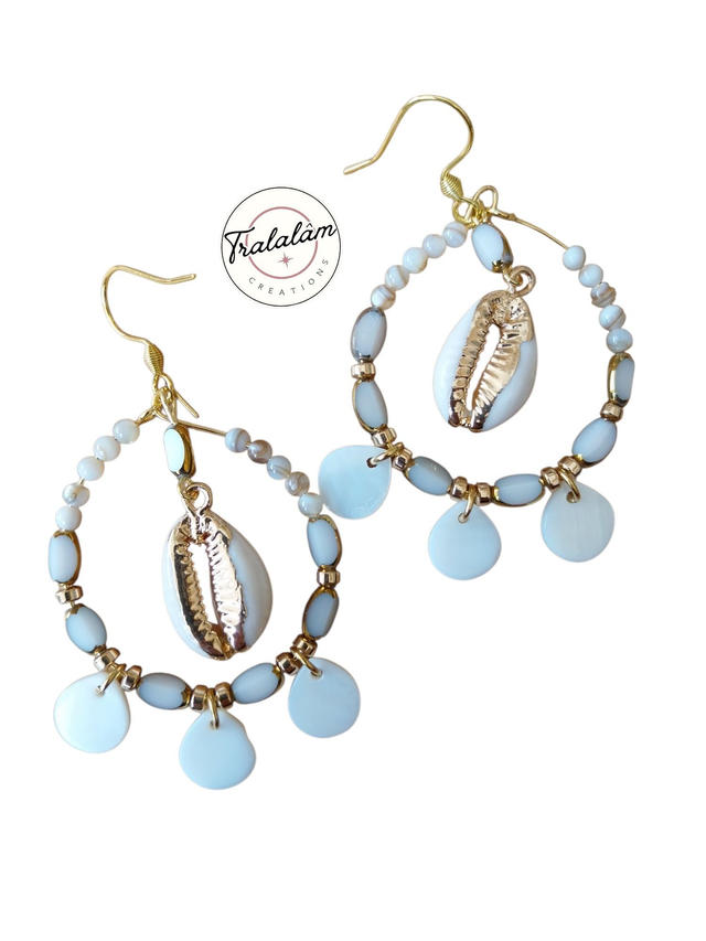 ✨Boucles d'oreilles créoles coquillages et gouttes nacre✨EVASION(182BO)