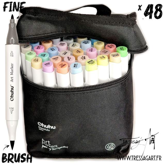 OHUHU - 48 FEUTRES ALCOOL PASTEL HONOLULU B - DOUBLE POINTE : PINCEAU ET FINE - OH003
