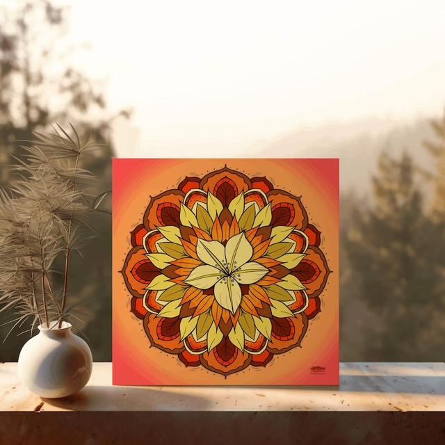 Mandala Floral Orange et Jaune – L’Art Lumineux qui Éveille Chaleur et Énergie Positive
