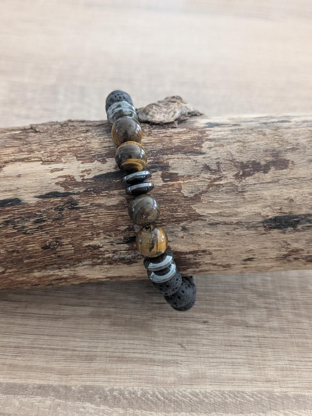 "Connexion" Pierre de lave/Oeil de tigre/Hématite 