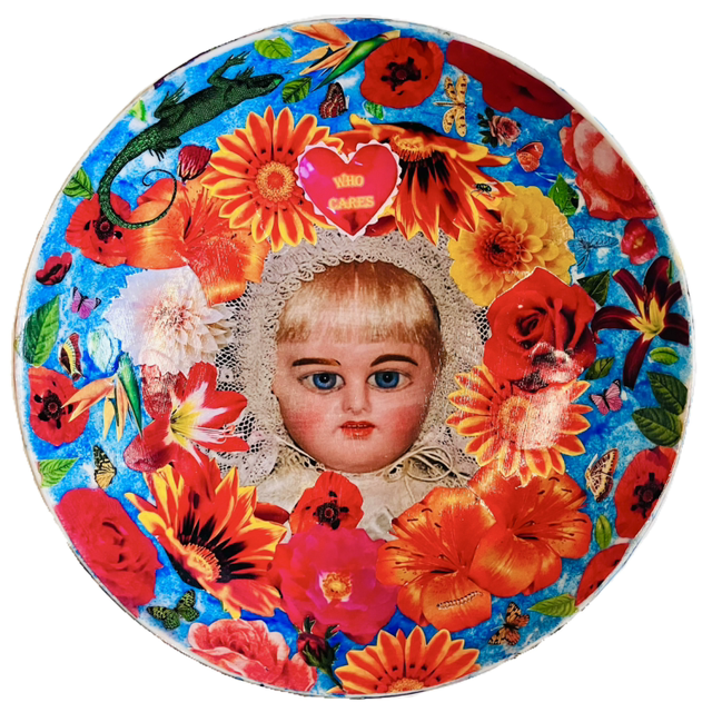 “Who Cares” Neon Blue Upcycled Wall Plate - House of Frisson