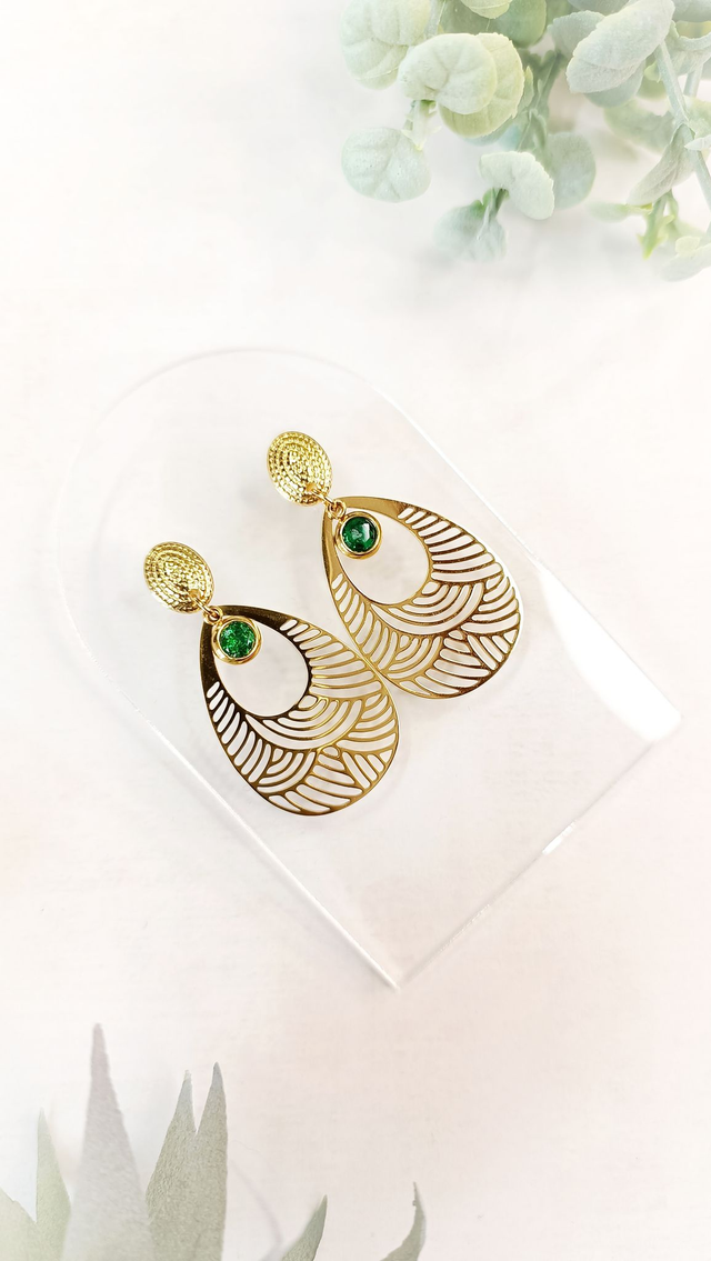 HITOMI - Vert Monstera - Boucles d'oreilles