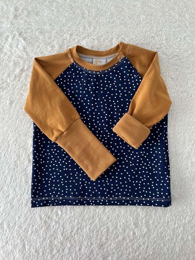 T-shirt manches longues «Bleu marine et pois blancs»
