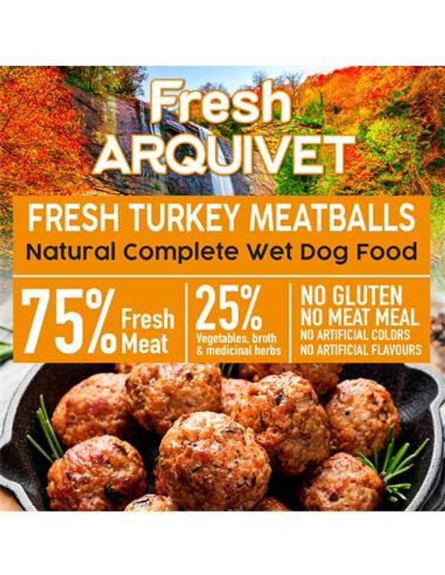 Boulettes de dinde avec du brocoli et de la citrouille - 6 boites x 0.400 Kg = 2.400 Kg -Arquivet / ARQ1231
