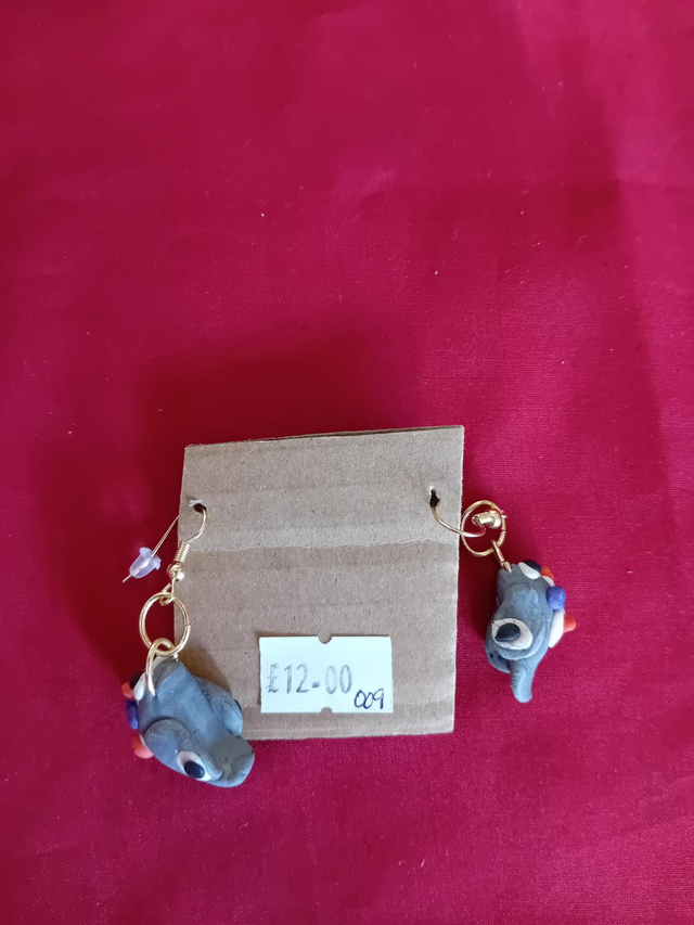 009 - Grey pigeons dropper earings - ClaybyBeckie