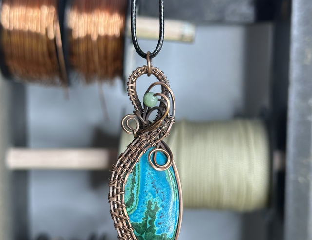 Malachite &amp; Chrysocolla pure copper pendant 