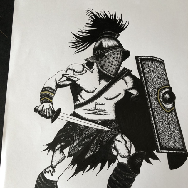 Guerrier - Gladiateur en mouvement - 30 x 40 cm -  encadrement noir 