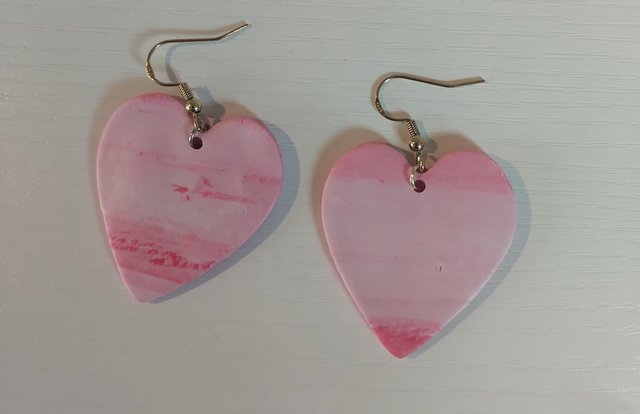 Handmade clay earrings-Pink heart