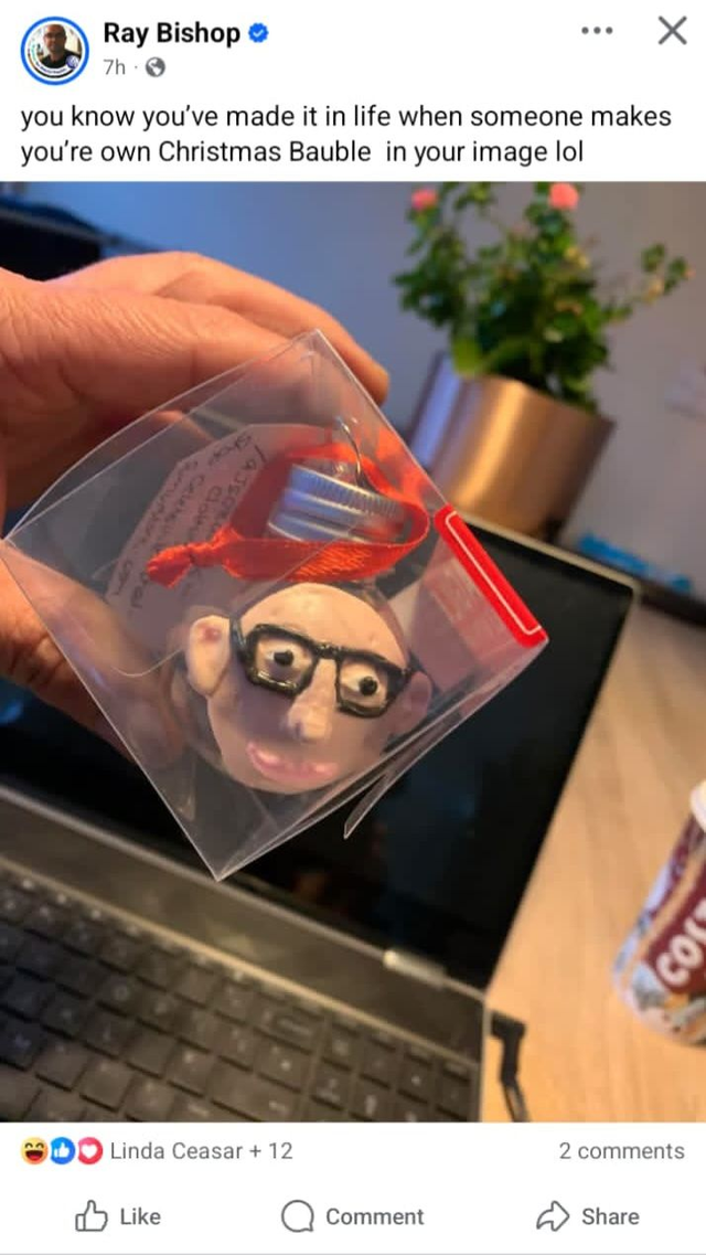 Ray Bishop MANS FACE Custom Decorated &amp; Designed On 50ml Re-Fill Bauble PRE-ORDER