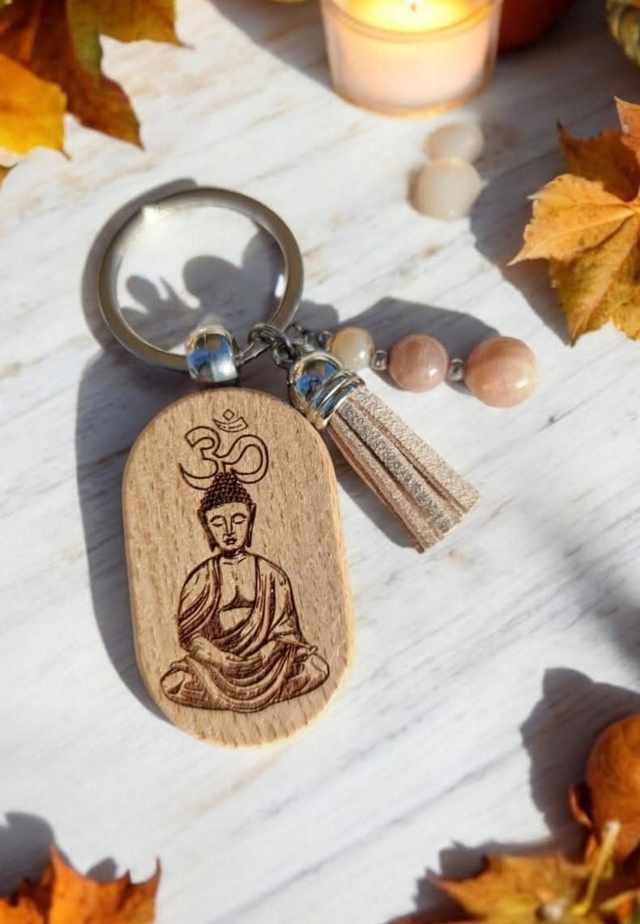 Porte-clé Bois et Pierre de Soleil 