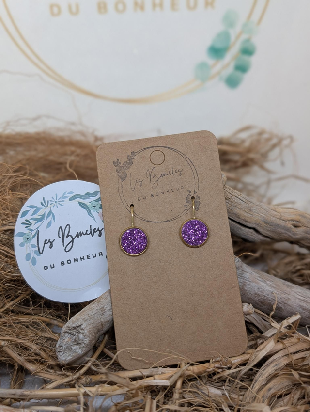 Boucles d'oreilles puces violet paillettes pu101